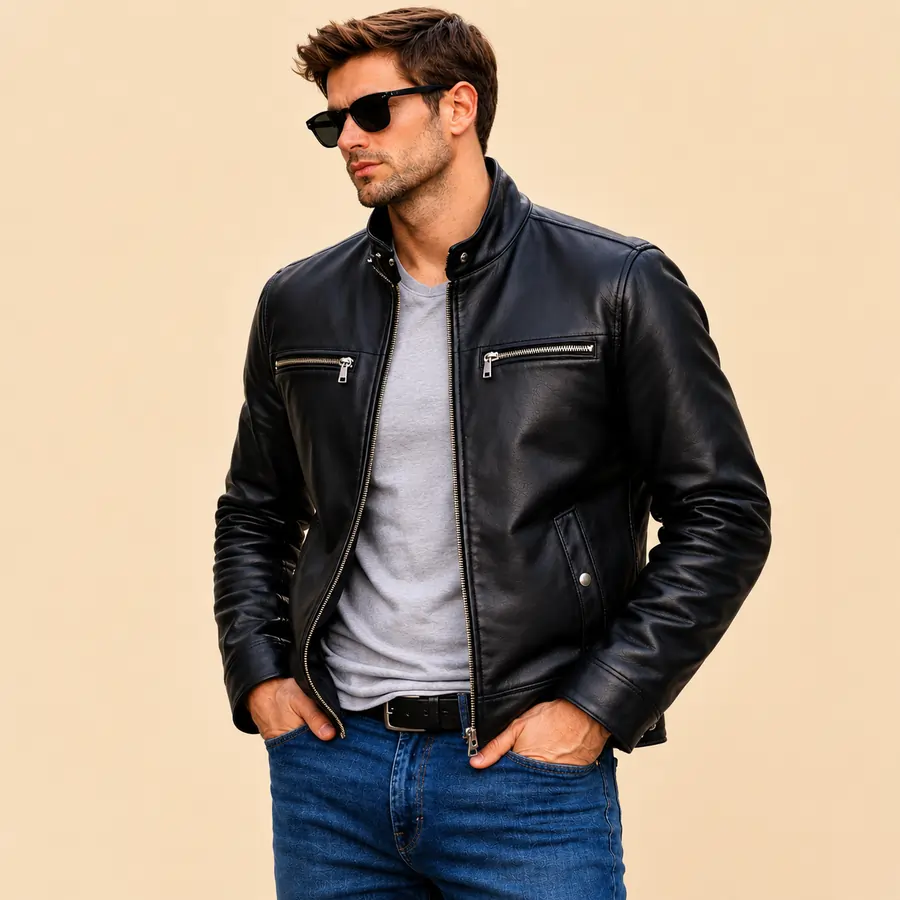 men's black genuine leather jacket